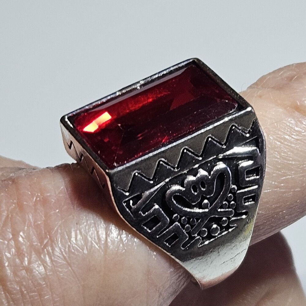 Silver Tone Red Rectangular Faceted Rhinestone Ring Size 11.5 - Picture 8 of 13